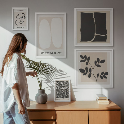 5 paveikslų rinkinys su rėmais Stilingos grafikos minimalizmo linijos