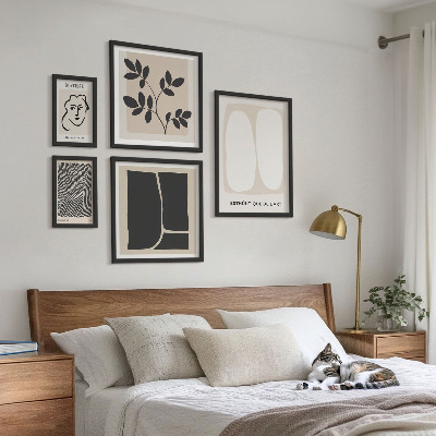 5 paveikslų rinkinys su rėmais Stilingos grafikos minimalizmo linijos