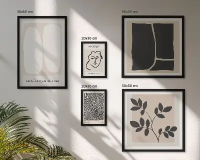 5 paveikslų rinkinys su rėmais stilingos minimalizmo linijų grafikos