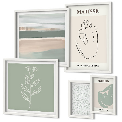 5 paveikslų rinkinys su rėmais Stilinga augalų grafika