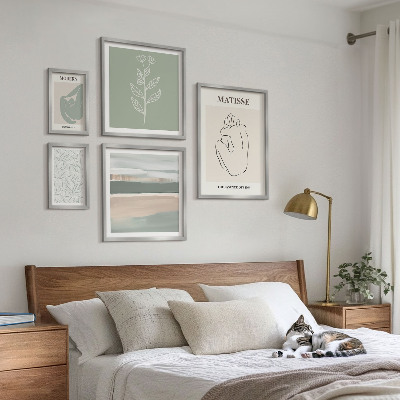 5 paveikslų rinkinys su rėmais Stilinga augalų grafika