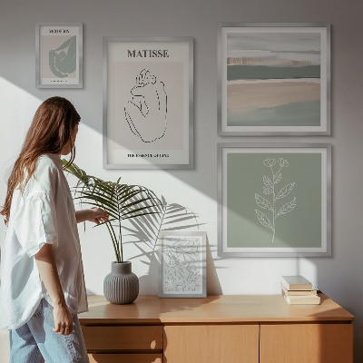 5 paveikslų rinkinys su rėmais Stilinga augalų grafika