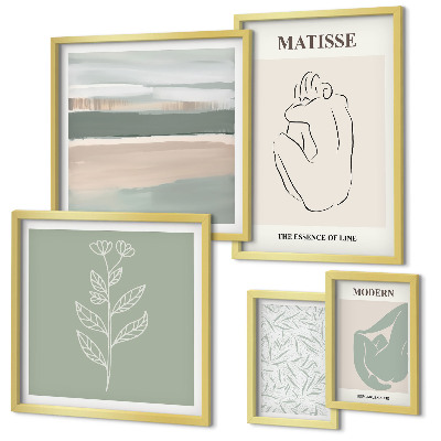 5 paveikslų rinkinys su rėmais Stilinga augalų grafika