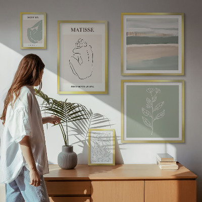 5 paveikslų rinkinys su rėmais Stilinga augalų grafika