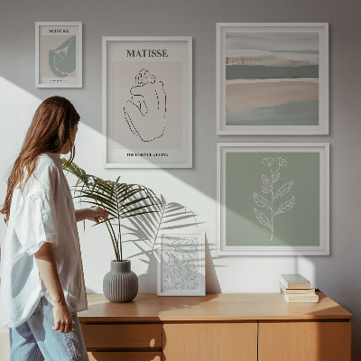 5 paveikslų rinkinys su rėmais Stilinga augalų grafika