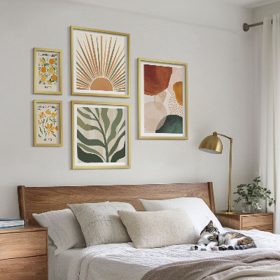 5 paveikslų rinkinys su rėmais Stilinga augalų grafikos geometrija
