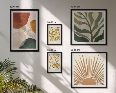 5 paveikslų rinkinys su rėmais Stilinga augalų grafikos geometrija