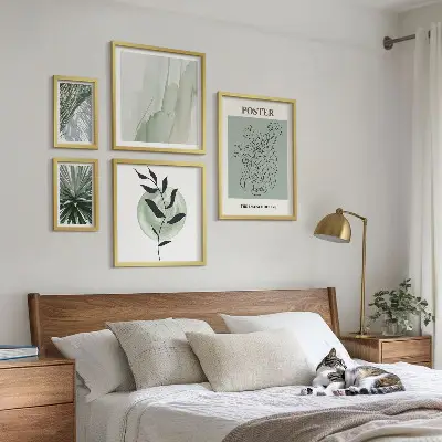 Paveikslų rinkinys miegamajam augalų įkvėpti gamtos motyvai
