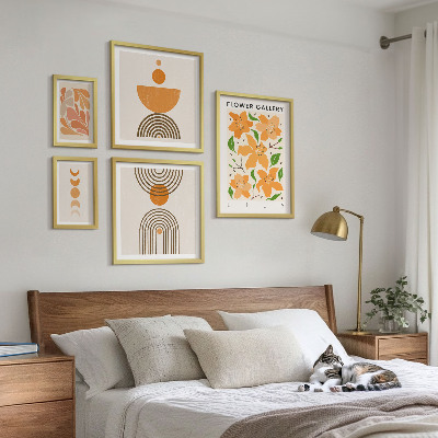 5 paveikslų rinkinys su rėmais Stilingos gėlės ir geometrija