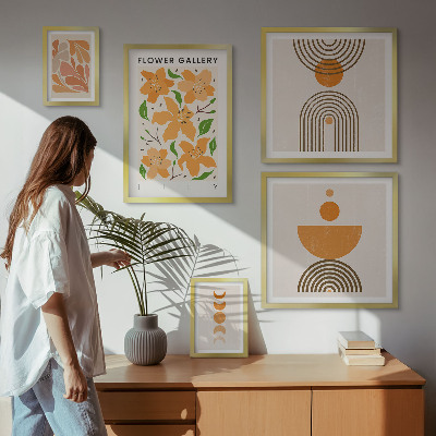 5 paveikslų rinkinys su rėmais Stilingos gėlės ir geometrija