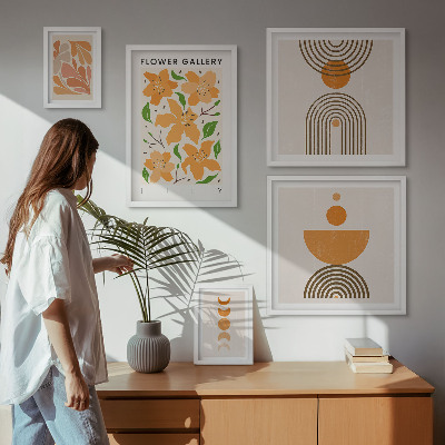 5 paveikslų rinkinys su rėmais Stilingos gėlės ir geometrija