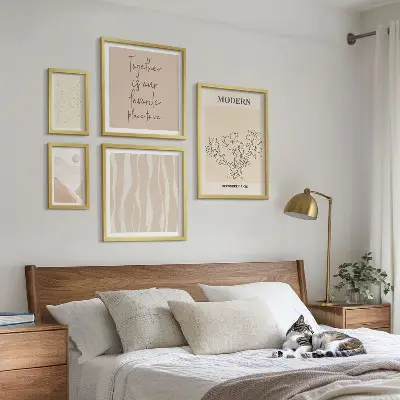 5 paveikslų rinkinys modernaus minimalistinio stiliaus su rėmais