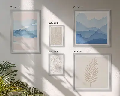 Sieninė paveikslų galerija abstrakčių peizažų lapai