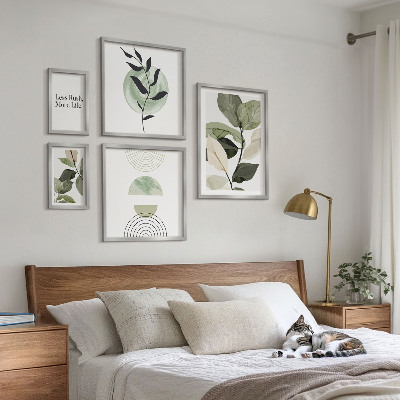 5 paveikslų rinkinys su rėmais Stilinga augalų interjero grafika