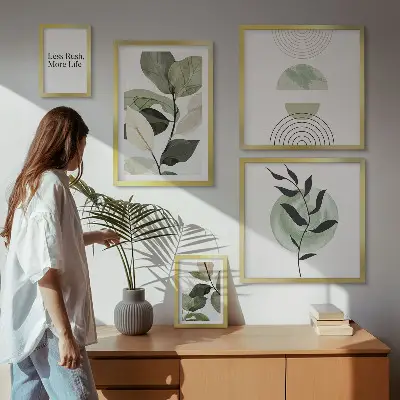 Stilinga augalų interjero grafika 5 paveikslų rinkinys su rėmais