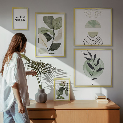5 paveikslų rinkinys su rėmais Stilinga augalų interjero grafika