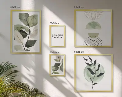 Stilinga augalų interjero grafika 5 paveikslų rinkinys su rėmais
