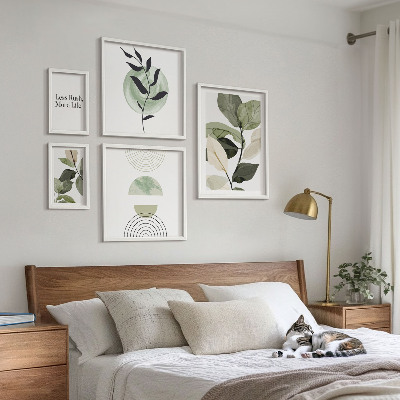 5 paveikslų rinkinys su rėmais Stilinga augalų interjero grafika