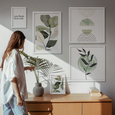 5 paveikslų rinkinys su rėmais Stilinga augalų interjero grafika