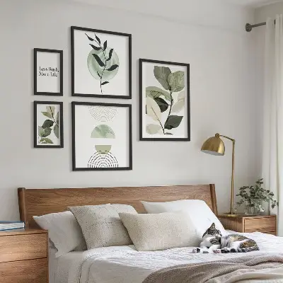Stilinga augalų interjero grafika 5 paveikslų rinkinys su rėmais