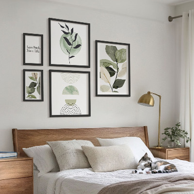 5 paveikslų rinkinys su rėmais Stilinga augalų interjero grafika