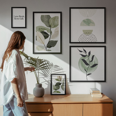 5 paveikslų rinkinys su rėmais Stilinga augalų interjero grafika