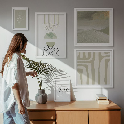 Paveikslų rinkinys miegamajam Stilinga pastelinė gamtos grafika