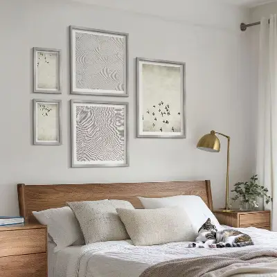 Minimalistinis paukščių piešinys 5 paveikslų rinkinys su rėmais