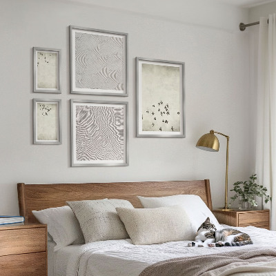 5 paveikslų rinkinys su rėmais Minimalistinis paukščių piešinys