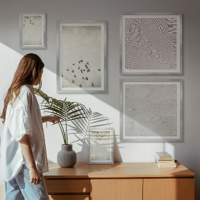 5 paveikslų rinkinys su rėmais Minimalistinis paukščių piešinys