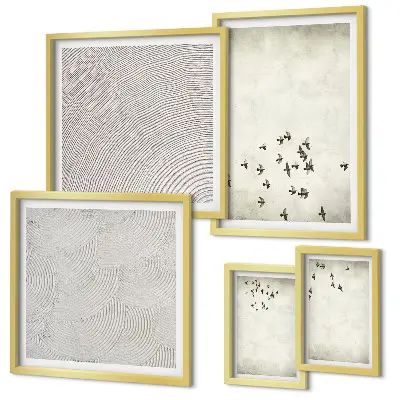 Minimalistinis paukščių piešinys 5 paveikslų rinkinys su rėmais