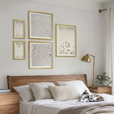 5 paveikslų rinkinys su rėmais Minimalistinis paukščių piešinys