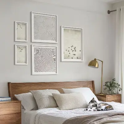 Minimalistinis paukščių piešinys 5 paveikslų rinkinys su rėmais