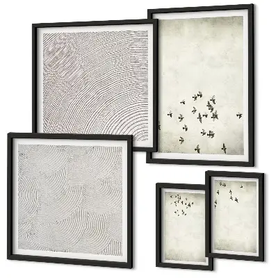 Minimalistinis paukščių piešinys 5 paveikslų rinkinys su rėmais
