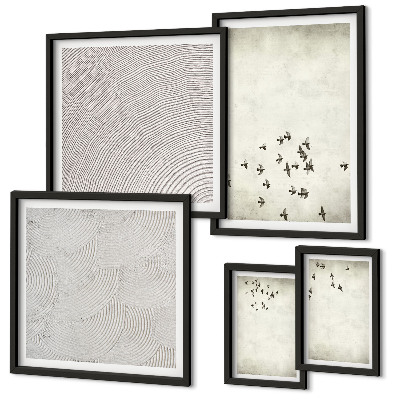 5 paveikslų rinkinys su rėmais Minimalistinis paukščių piešinys