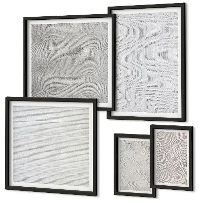 5 paveikslų rinkinys su rėmais smėlio raštai, struktūros ir geometrija