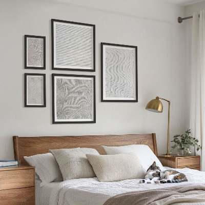 5 paveikslų rinkinys su rėmais Smėlio raštai, struktūros, geometrija