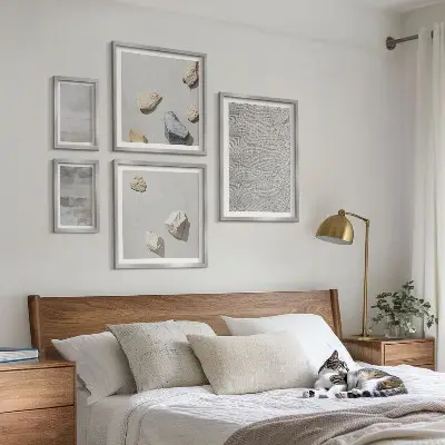 Paveikslų rinkinys miegamajam modernaus minimalistinio tekstūros stiliaus