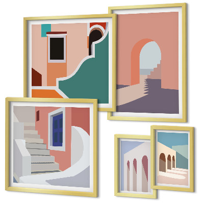 Paveikslų rinkinys miegamajam Pastelinė architektūrinė grafika