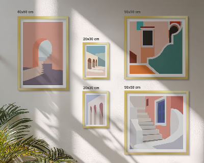 Paveikslų rinkinys miegamajam Pastelinė architektūrinė grafika