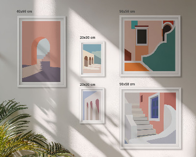 Paveikslų rinkinys miegamajam Pastelinė architektūrinė grafika