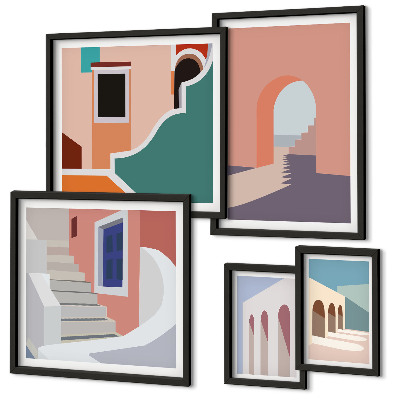 Paveikslų rinkinys miegamajam Pastelinė architektūrinė grafika