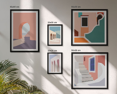 Paveikslų rinkinys miegamajam Pastelinė architektūrinė grafika