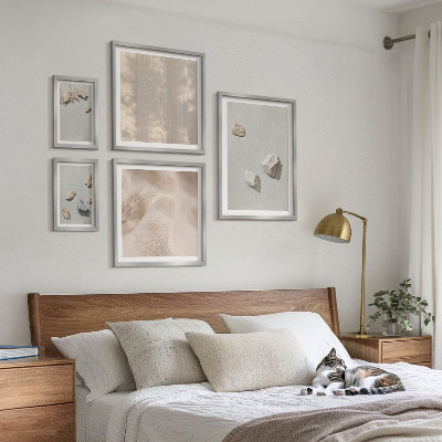 Paveikslų rinkinys miegamajam Boho akmenų paplūdimio dekoracijos