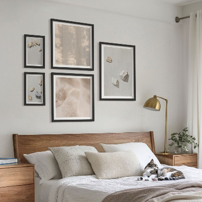 Paveikslų rinkinys miegamajam Boho akmenų paplūdimio dekoracijos