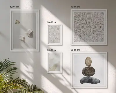 Paveikslų rinkinys miegamajam modernūs smėlio spalvos akmenų motyvai