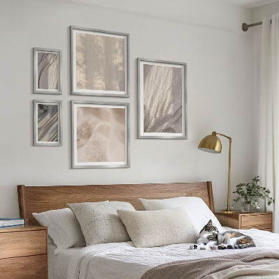 5 paveikslų rinkinys su rėmais Natūralūs boho audiniai iš arti