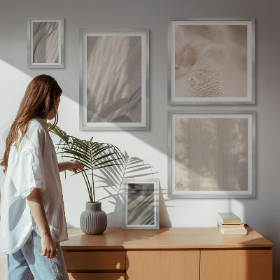 5 paveikslų rinkinys su rėmais Natūralūs boho audiniai iš arti