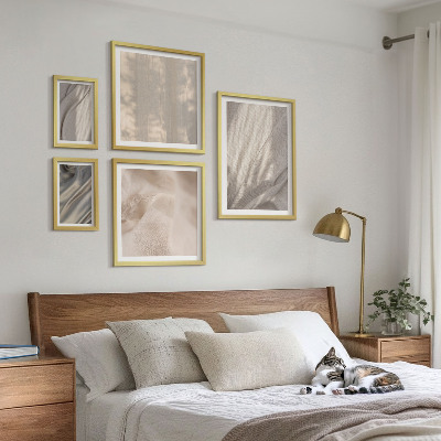 5 paveikslų rinkinys su rėmais Natūralūs boho audiniai iš arti