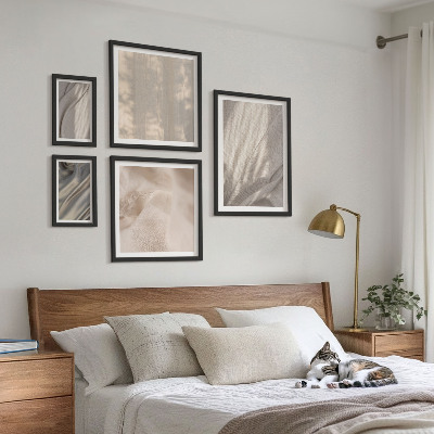 5 paveikslų rinkinys su rėmais Natūralūs boho audiniai iš arti